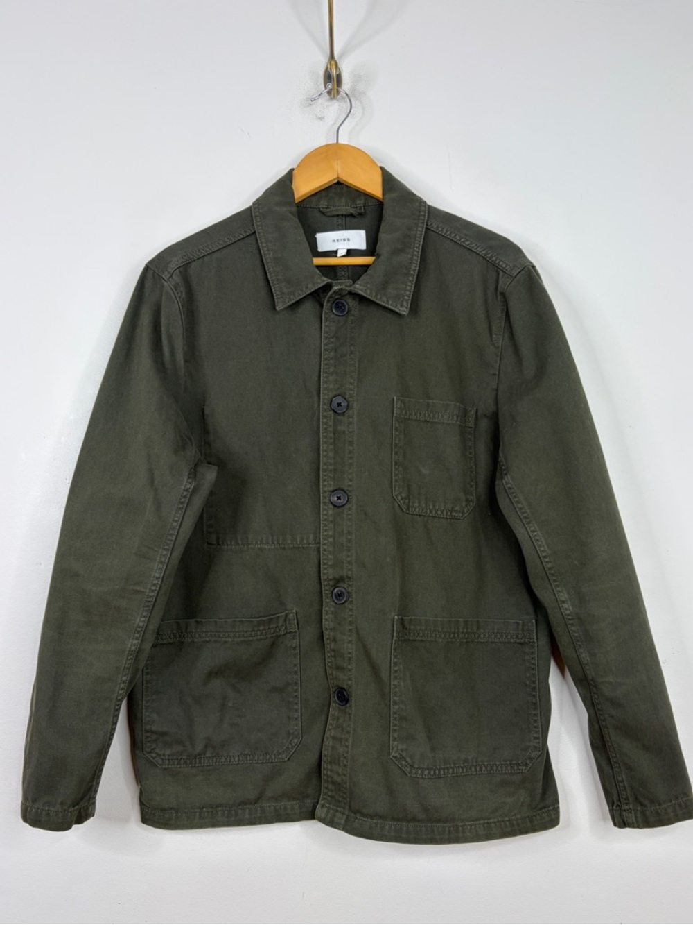 Reiss Shacket Mens Large Green Cotton Twill Conley Worker Shirt Chore Jacket